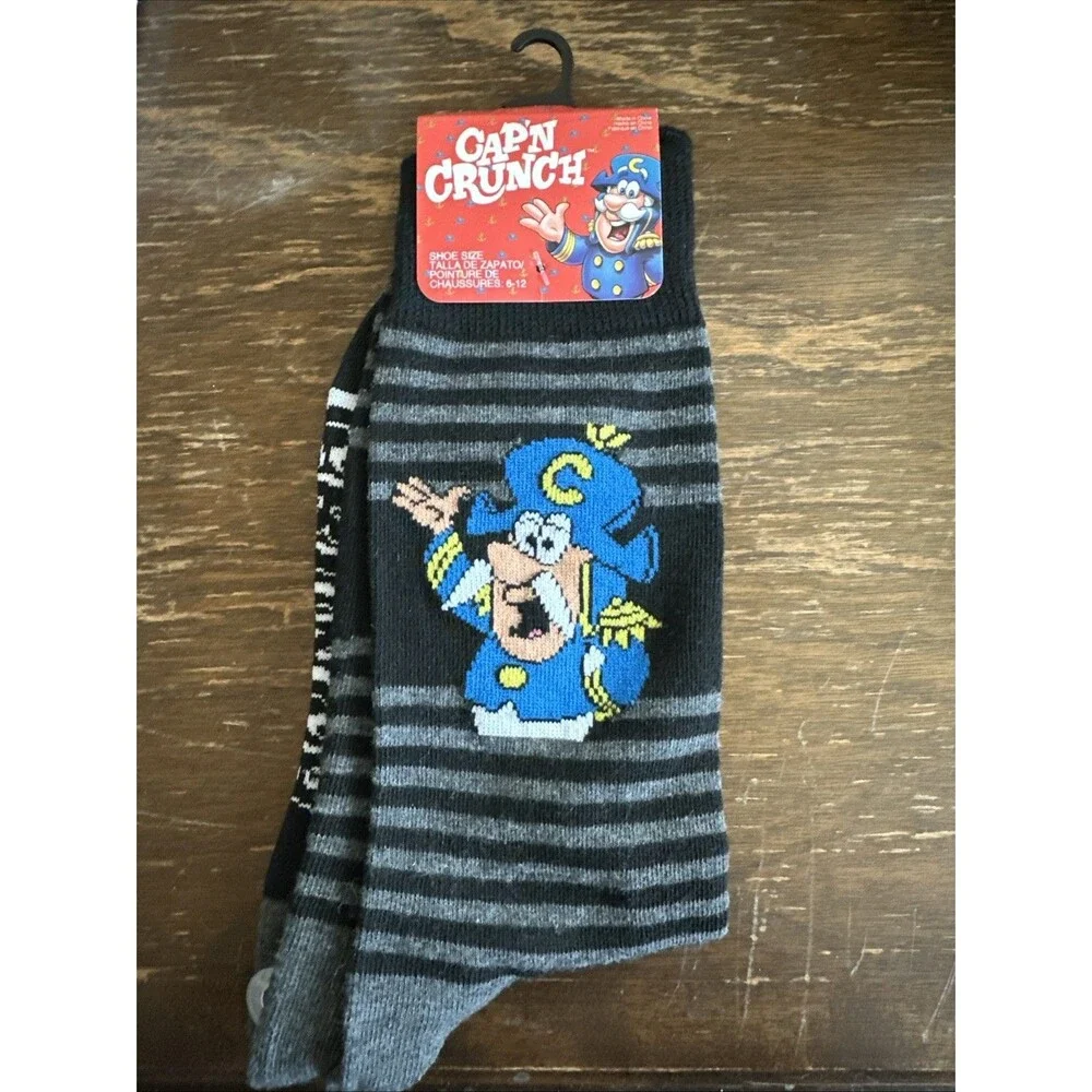 Classic Captain Crunch Cereal New Pair Socks Black Stripes Fits 6-12 Advertising